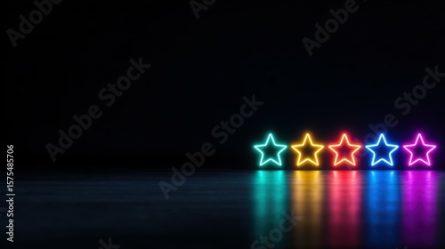 A row of four neon stars on a black background