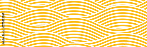 Yellow instant noodle, pasta and spaghetti texture with geometric wavy lines. Ramen, pasta vector pattern. Background abstract food illustration