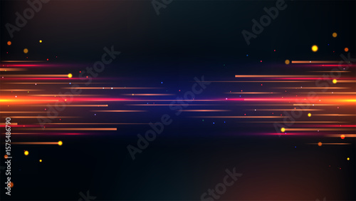 futuristic technology background with glowing neon lines in red orange purple on dark gradient backdrop with scattered particles for digital design, sci fi concept, or tech display