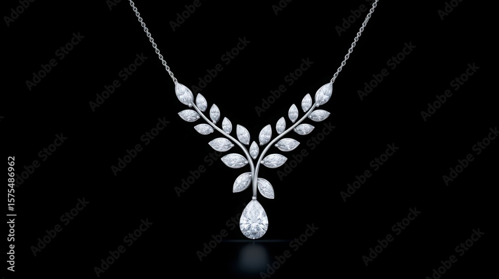 Fototapeta premium A necklace with a large diamond pendant and a leaf design