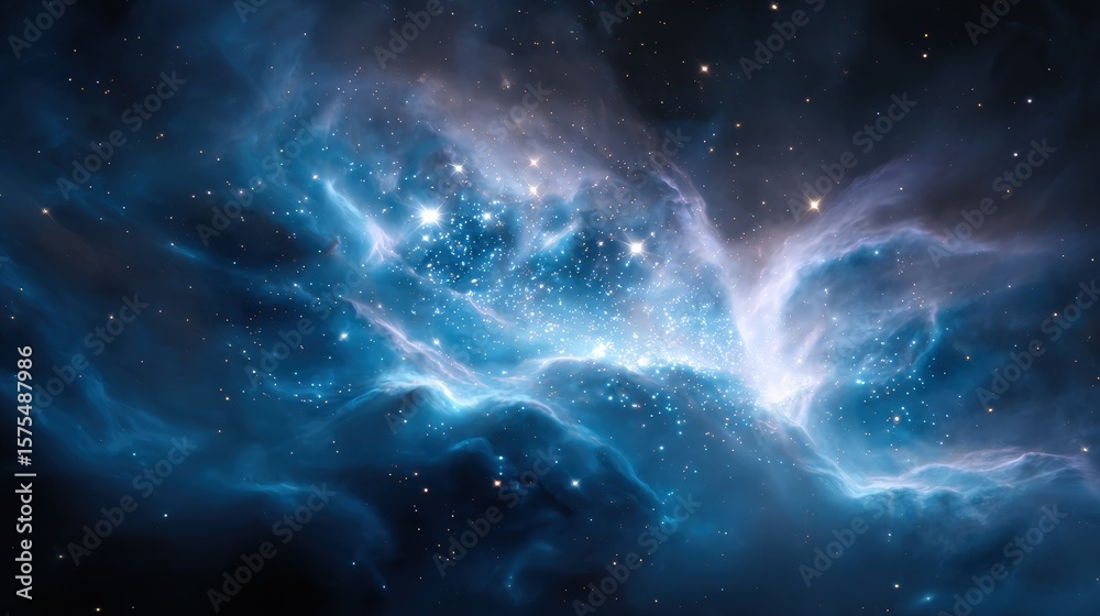 Fototapeta premium Blue And White Cosmic Nebula With Stars