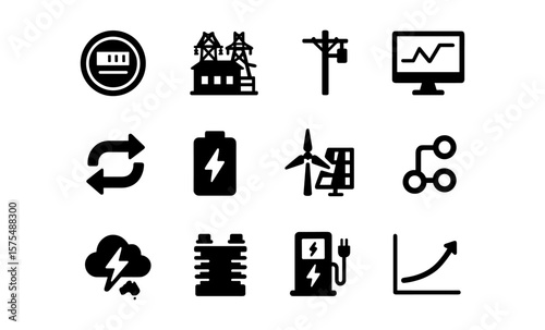 Smart energy icons: technology and renewable power grid concepts