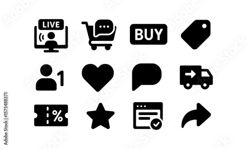 Minimalist e-commerce icons for social commerce and online shopping