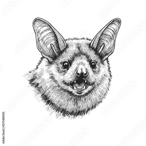 
Bat with outstretched wings displaying lively expression in detailed sketch. Wildlife nocturnal concept