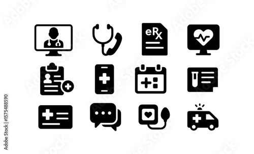 Telemedicine essentials: healthcare and communication icon set