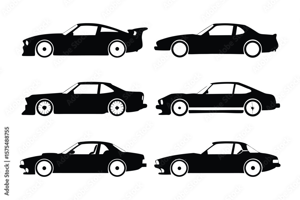 Fototapeta premium Automotive Silhouette: This image showcases a collection of sleek and powerful automotive silhouettes, highlighting the design of each vehicle against a plain background. 