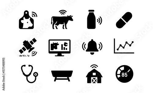 Livestock health monitoring icons collection for smart farming solutions