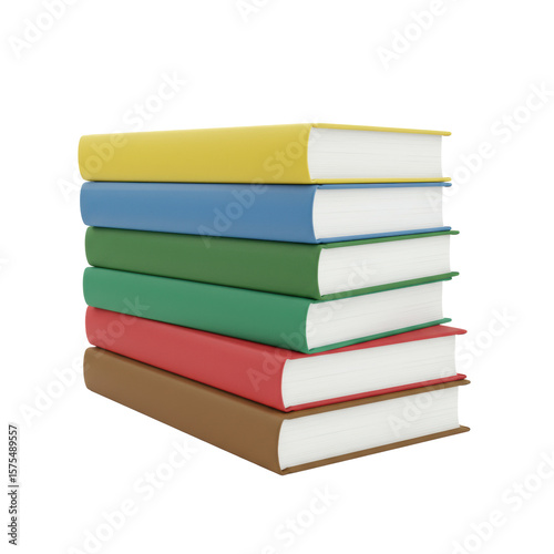 Wallpaper Mural Five stacked hardcover books with distinct yellow, blue, red, green, brown spines and transparent pages, against a transparent isolated background with bright studio light, ultra realistic product Torontodigital.ca