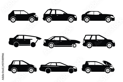 Vehicle silhouettes: A sleek collection of various vehicle silhouettes, perfect for any transport-related design. This collection represents a variety of transport