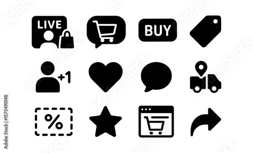 E-commerce icons set in black silhouette style for online shopping