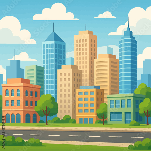 Modern City with Buildings and Green Spaces