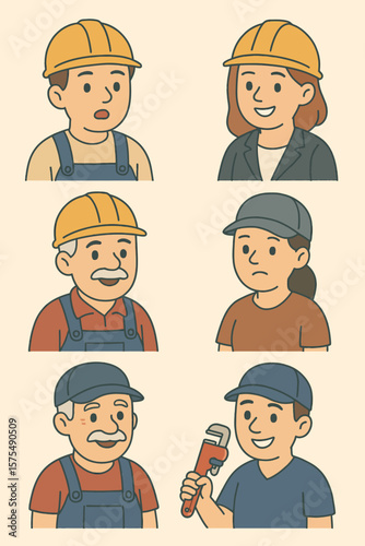 set of funny cartoon mechanic