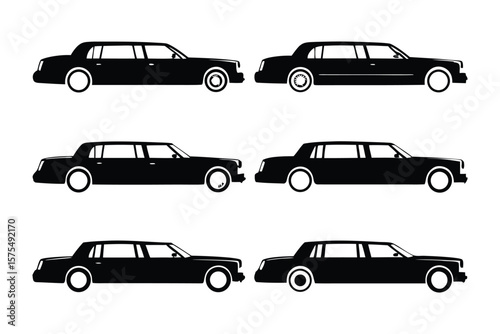 Elegant Limousine Fleet: A sleek and sophisticated selection of luxurious black limousines, perfect for conveying prestige and style.