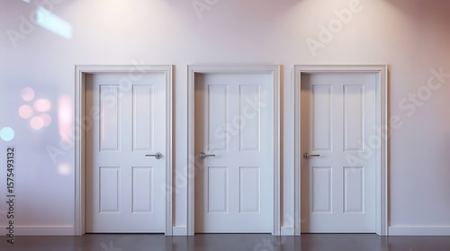 Three white doors stand side by side offering divergent pathways ahead