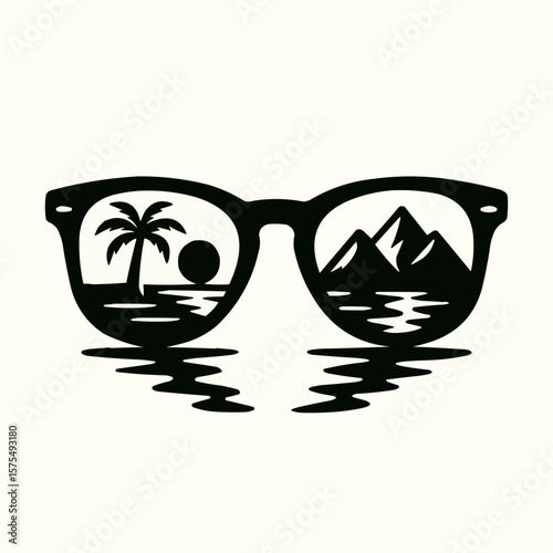 Funny face vector illustration with black and white cartoon glasses