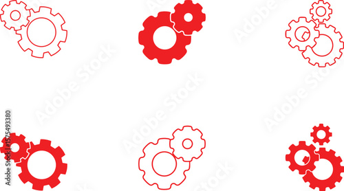 red gears icon, mechanical gears, cogwheels, industrial design, engineering, machine parts, technology, minimalist, vector graphic, geometric shapes