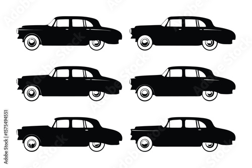 Vintage Cars in Silhouette: An elegant presentation of classic vehicles, captured in striking silhouette against a solid background, embodying the timeless beauty of automotive design.