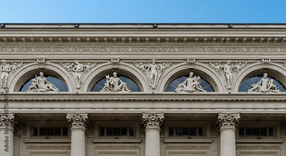 Obraz premium Architectural Marvel Intricate Stone Carvings and Classical Columns Adorning a Majestic Building