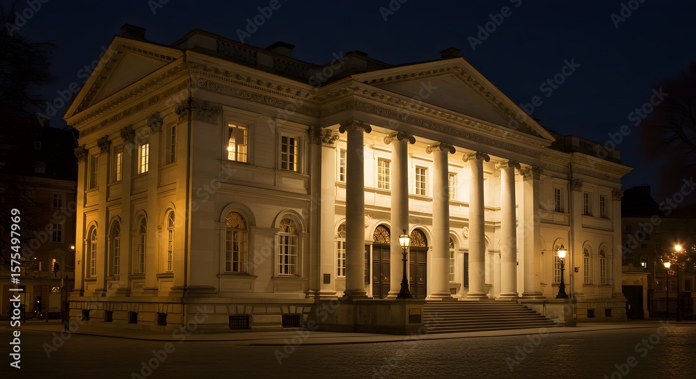 Obraz premium Grand Neoclassical Mansion at Night Architectural Marvel Illuminated