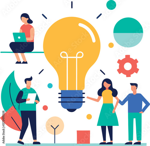 Flat Style Illustration of Creative Process Teamwork