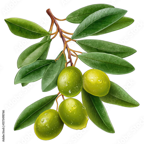 Branch of olives with green leaves