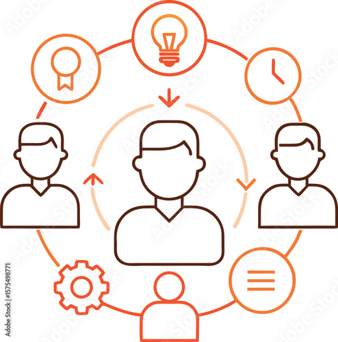 Minimalist Line Drawing of Idea Sharing Team