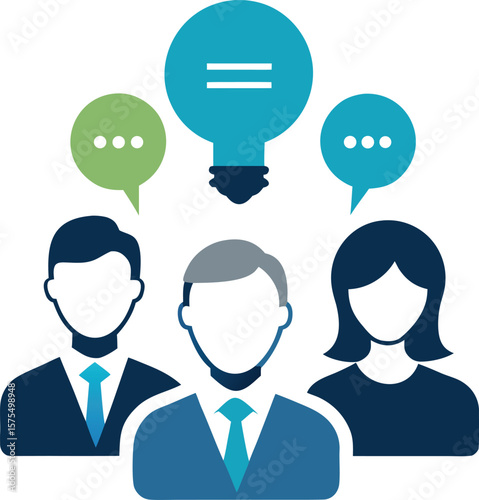 Office Workers with Speech Bubbles and Lightbulb
