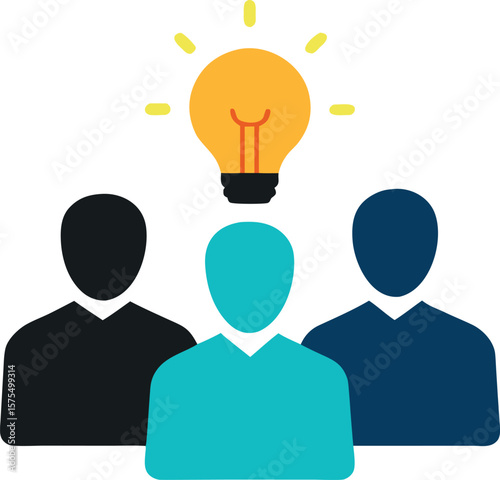Three Faceless Figures Under Glowing Lightbulb