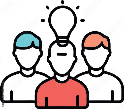 Team of Three People with Lightbulb Icon Symbolizing