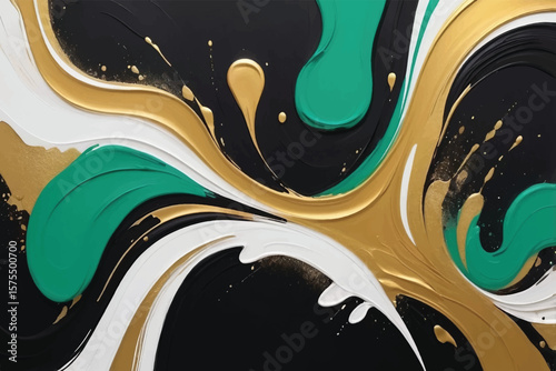 Abstract black, gold oil acrylic painting background wallpaper backdrop.