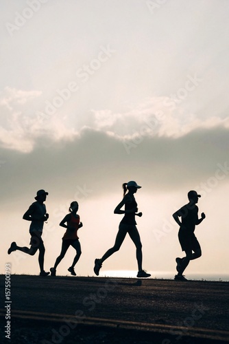 marathon runners crowd runing sillhutted  isolated.