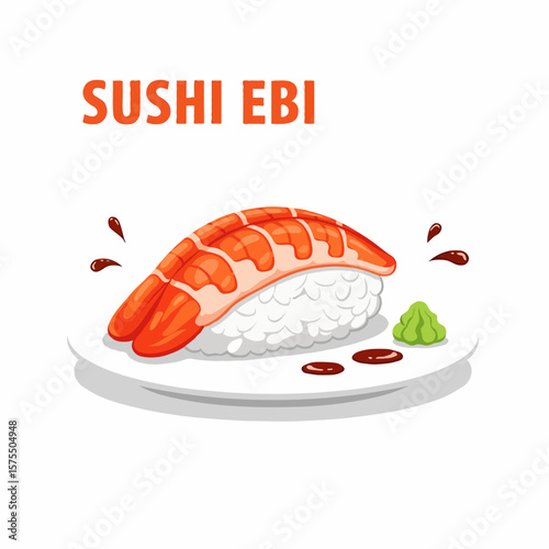 A fresh piece of ebi sushi featuring tender shrimp placed delicately on seasoned rice, showcasing the elegance and flavor of traditional Japanese cuisine