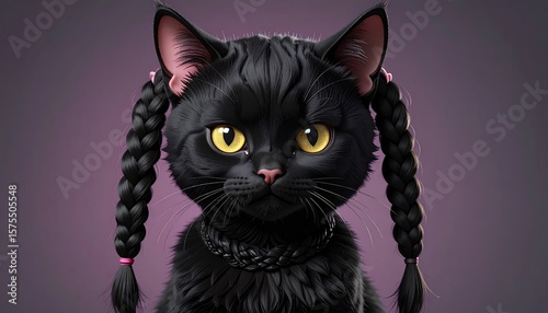 Black cat with pigtails (1)