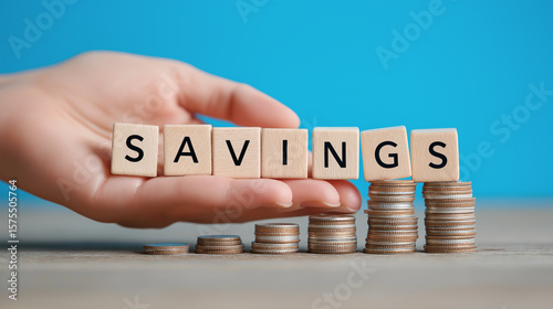 Hand with savings blocks and coins