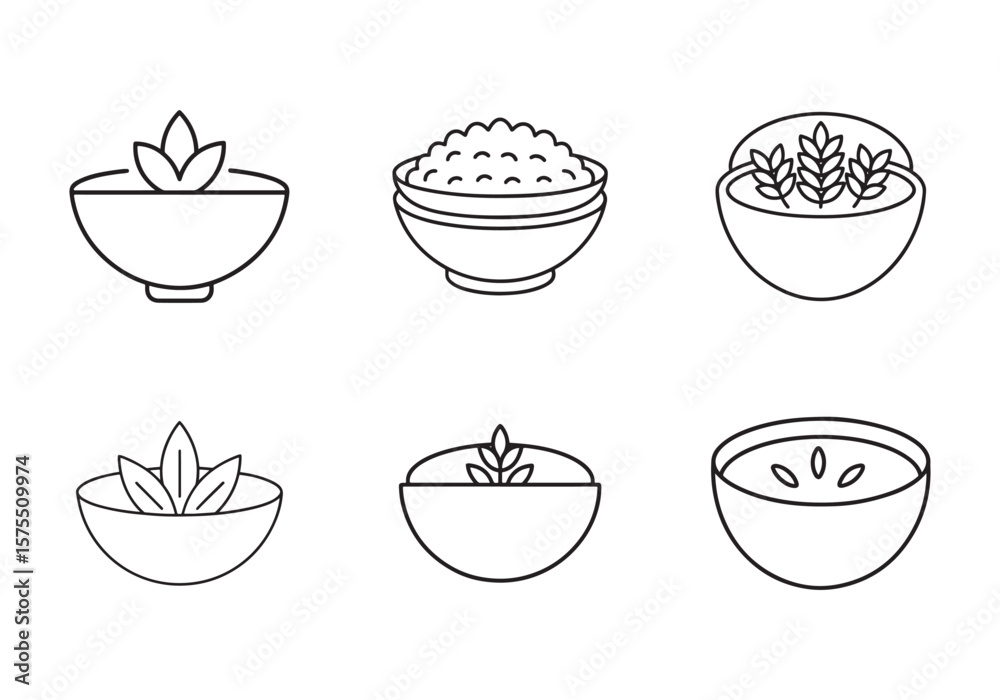 Obraz premium set of oatmeal icon line art vector illustration