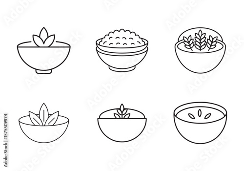 set of oatmeal icon line art vector illustration