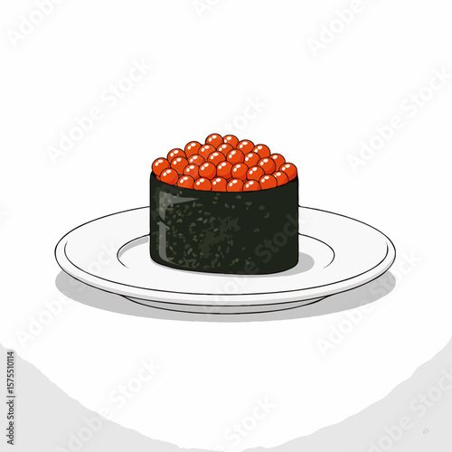 Ikura Sushi with Fresh Salmon Roe on Seasoned Rice Wrapped in Nori Seaweed