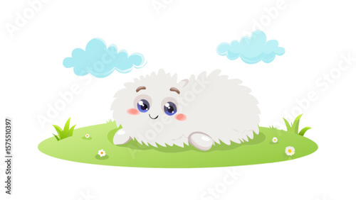 Cute fluffy white animal cartoon illustration vector art for kids children design graphic element 100