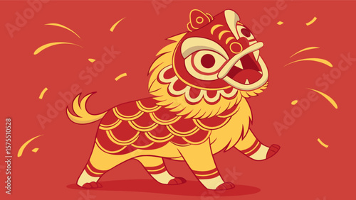 Chinese new year lion dance illustration for lunar year celebration and traditional performance art design