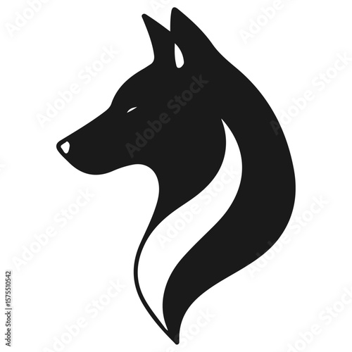 A black tribal vector silhouette of a wild wolf head is ideal for a logo or tattoo design