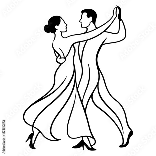 Vector art illustration showing the silhouette of a dancing couple in elegant wedding fashion style