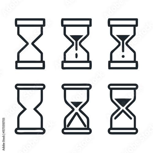 Hourglass collection presents time passing with simple, stylish icons perfect for deadlines, productivity, or countdown graphics and logo designs.