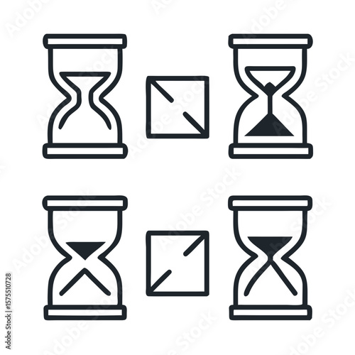 Elegant line drawing featuring hourglasses and squares, perfect for representing time management or design concepts.