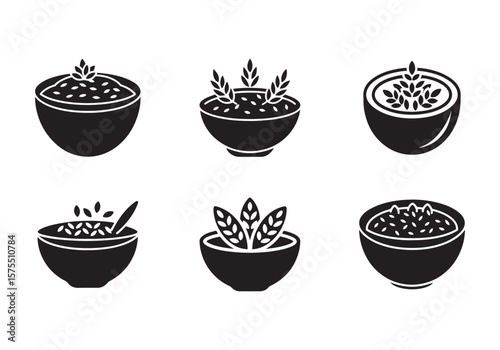 set of oatmeal icon silhouette vector illustration