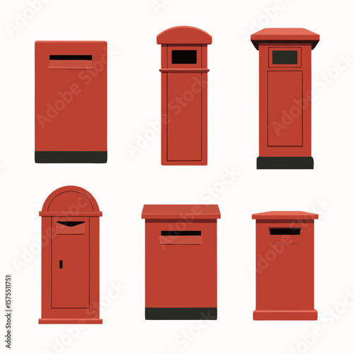 Collection of red mailboxes for design use, perfect for postal or neighborhood themed layouts, emblems, and creative projects.