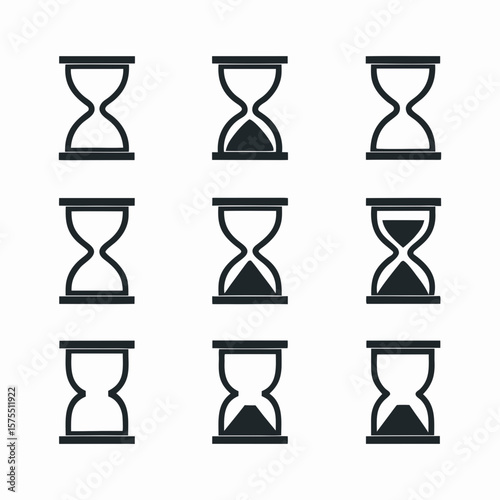 Various hourglass icons show passage of time, useful for deadlines, timers, and management concepts in graphic design.
