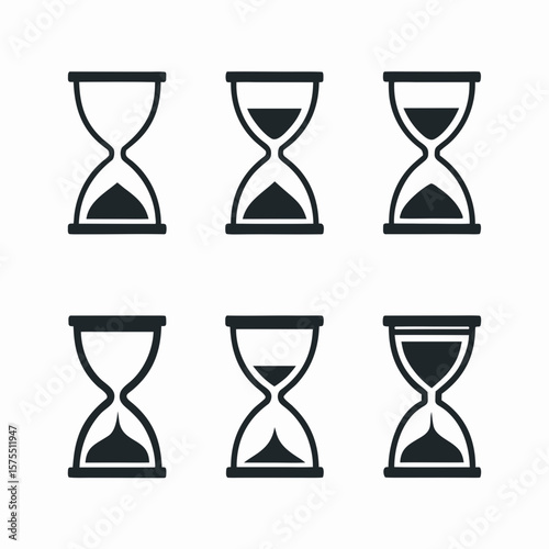 Hourglass graphic set illustrating the concept of time, deadlines, and aging in a simple, clear, and timeless design element.