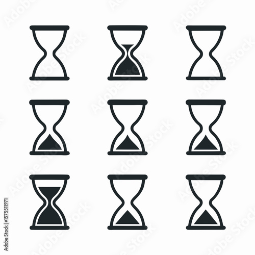 Sandglass icons showcase the passage of time, suitable for websites, apps, and graphic projects needing a countdown or deadline concept.