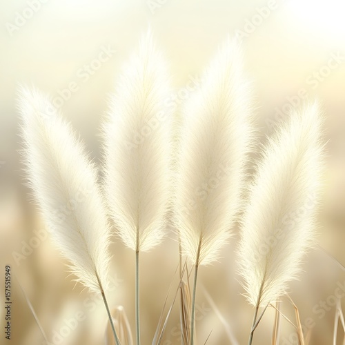 Soft Fluffy White Pampas Grass in Sunset Light Botanical Image