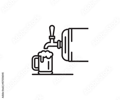 Beer Keg and Tap Dispensing Mug Line Icon